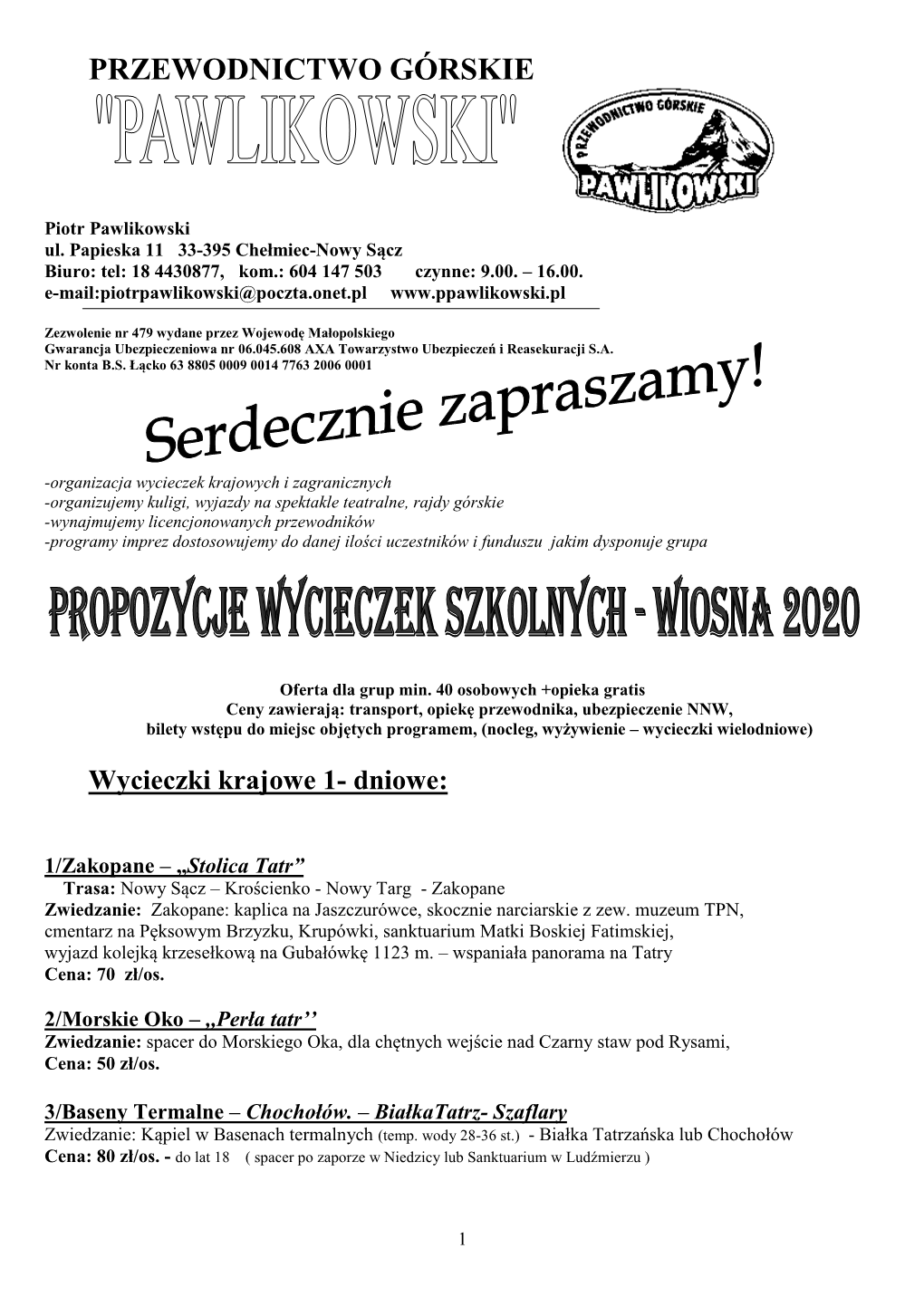 Oferta Wyczieczek Szkolnych