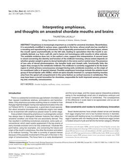 Interpreting Amphioxus, and Thoughts on Ancestral Chordate Mouths and Brains THURSTON LACALLI*