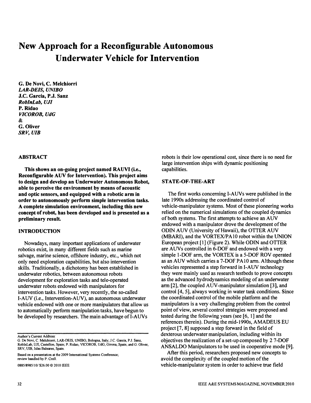 New Approach for a Reconfigurabje Autonomous Underwater Vehicle for Intervention