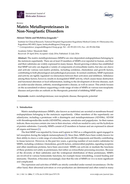 Matrix Metalloproteinases in Non-Neoplastic Disorders