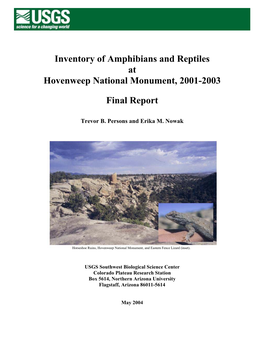 Inventory of Amphibians and Reptiles at Hovenweep National Monument, 2001-2003