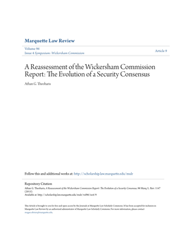 A Reassessment of the Wickersham Commission Report: the Volute Ion of a Security Consensus Athan G