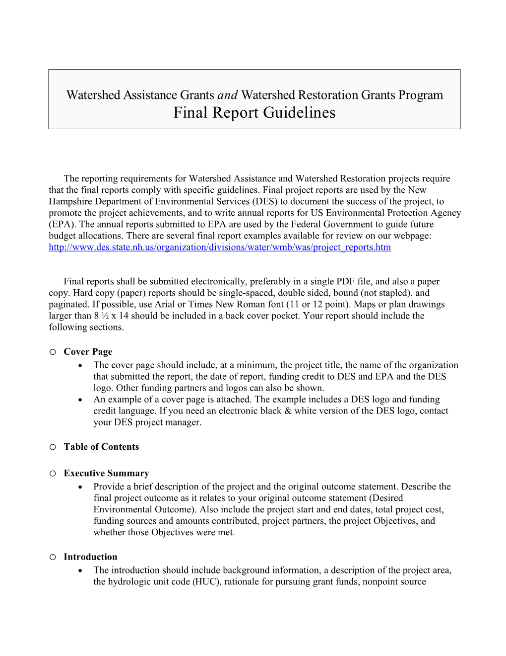 Replace Box with Watershed Assistance Grants and Watershed Restoration Grants Program Final