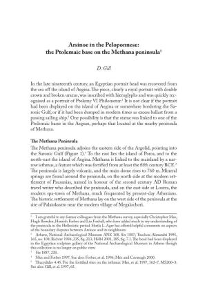 Arsinoe in the Peloponnese: the Ptolemaic Base on the Methana Peninsula