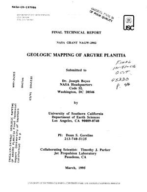 Vl O,R, " GEOLOGIC MAPPING of ARGYRE PLANITIA