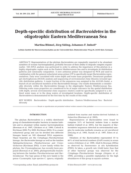 Depth-Specific Distribution of Bacteroidetes in the Oligotrophic Eastern Mediterranean Sea