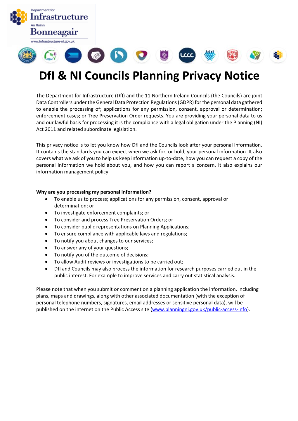 Dfi & NI Councils Planning Privacy Notice