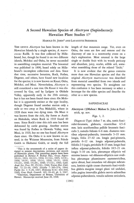 A Second Hawaiian Species of Alectryon (Sapindaceae): Hawaiian Plant Studies 171