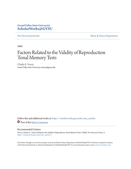 Factors Related to the Validity of Reproduction Tonal Memory Tests Charles E