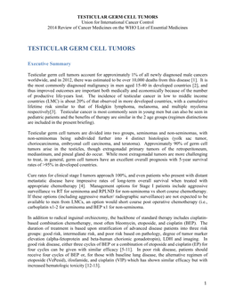 TESTICULAR GERM CELL TUMORS Union for International Cancer Control 2014 Review of Cancer Medicines on the WHO List of Essential Medicines
