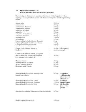 List of Controlled Drugs and Permitted Quantities)