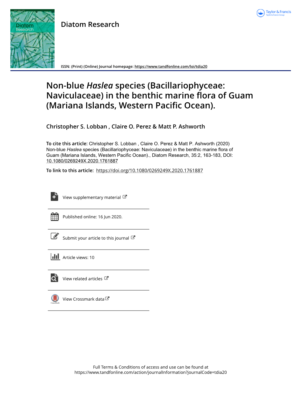 Non-Blue Haslea Species (Bacillariophyceae: Naviculaceae) in the Benthic Marine Flora of Guam (Mariana Islands, Western Pacific Ocean)