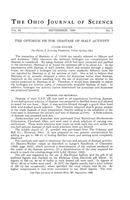 The Optimum Ph for Diastase of Malt Activity