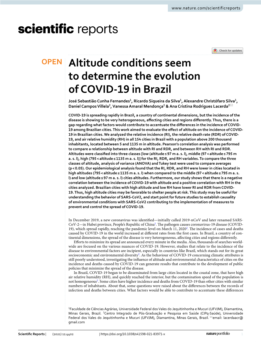 Altitude Conditions Seem to Determine the Evolution of COVID-19 in Brazil