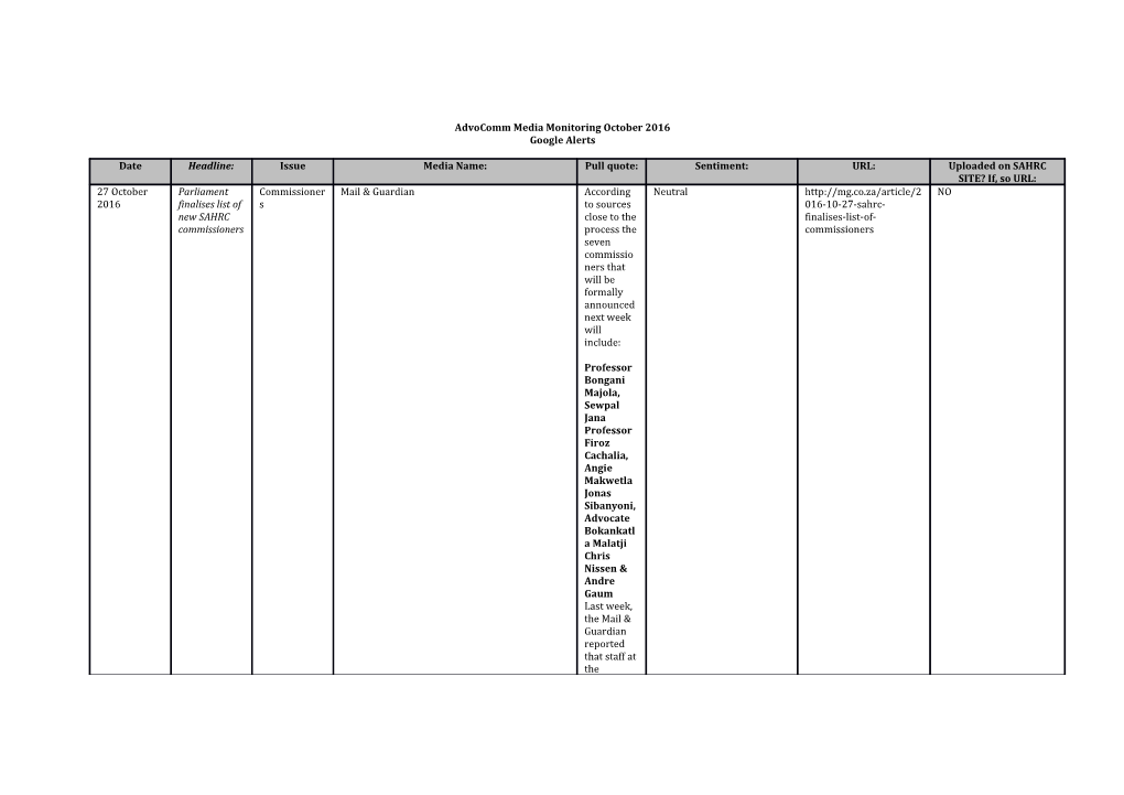 Advocomm Media Monitoring October 2016