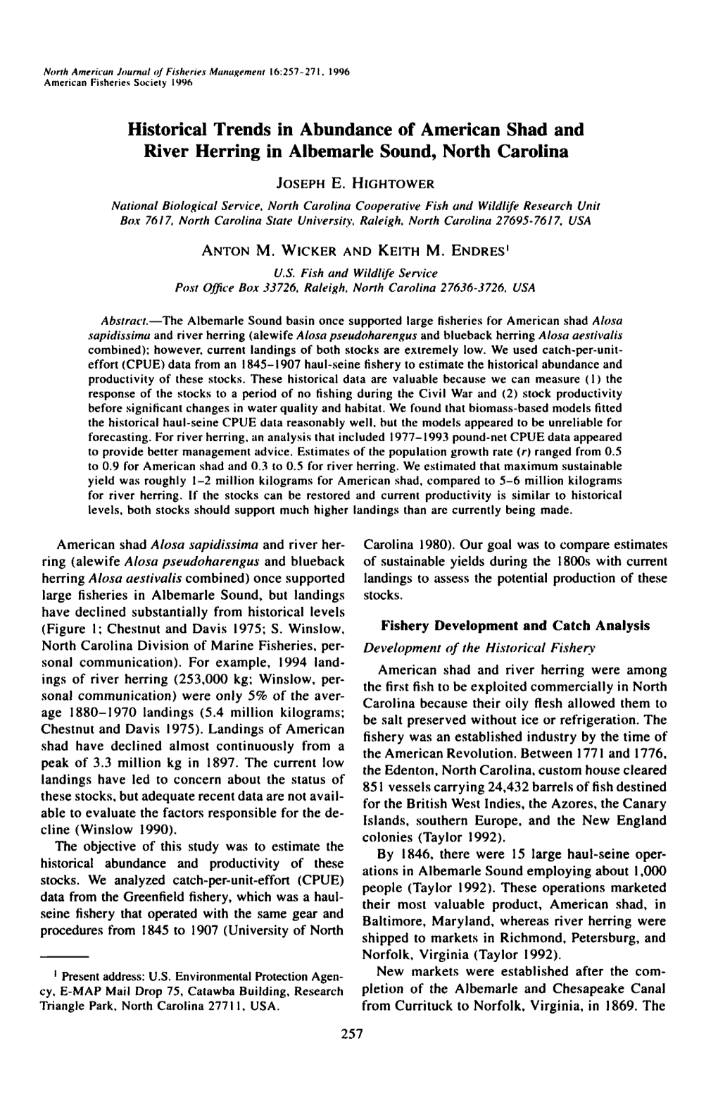 Historical Trends in Abundance of American Shad and River Herring