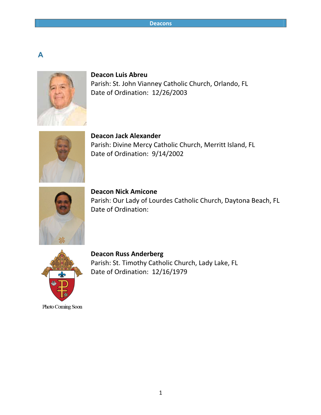 A Deacon Luis Abreu Parish: St. John Vianney Catholic Church, Orlando