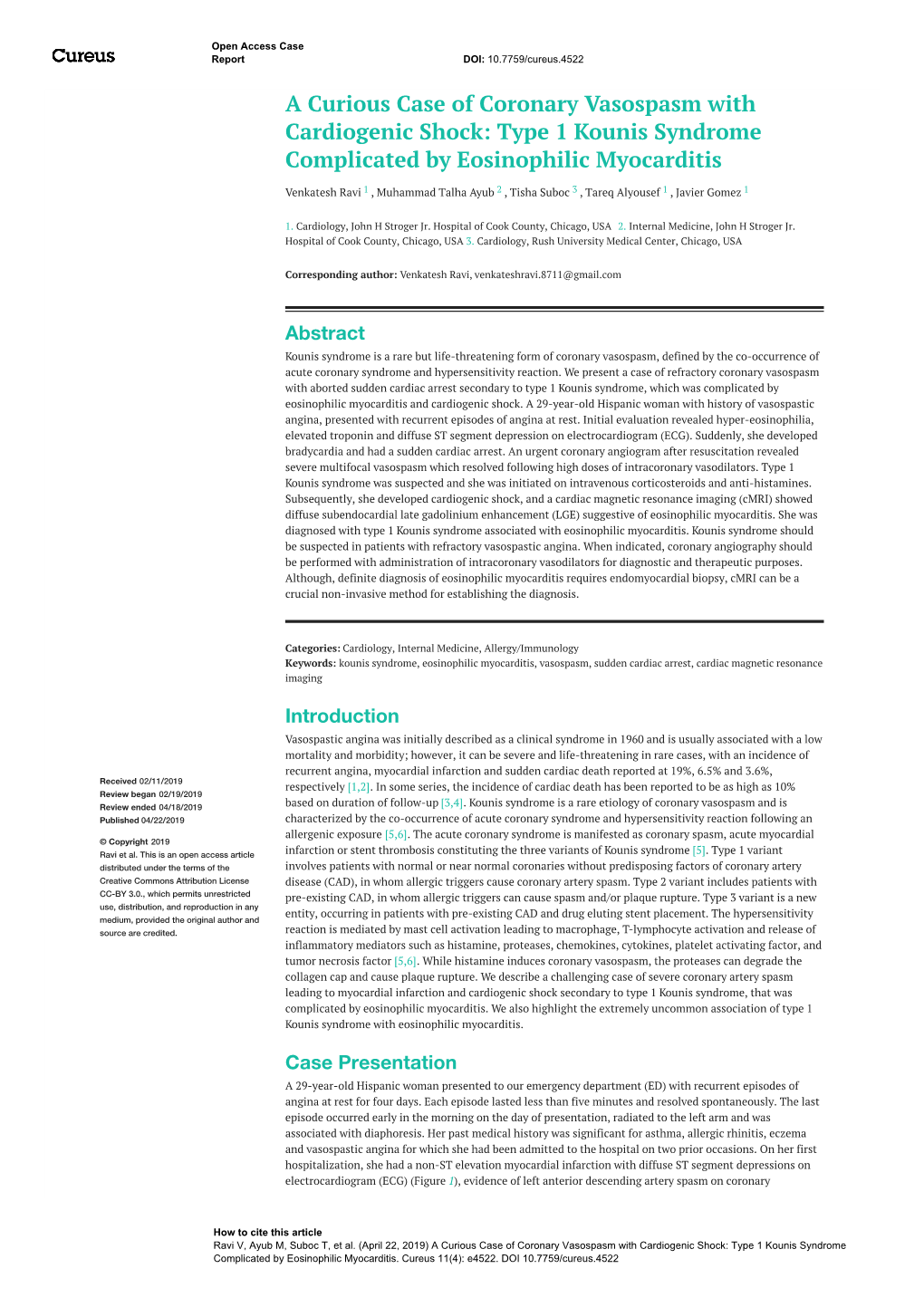 Type 1 Kounis Syndrome Complicated by Eosinophilic Myocarditis