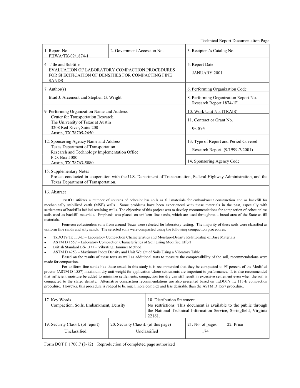 Evaluation of Laboratory Compaction Procedures for Specification Of