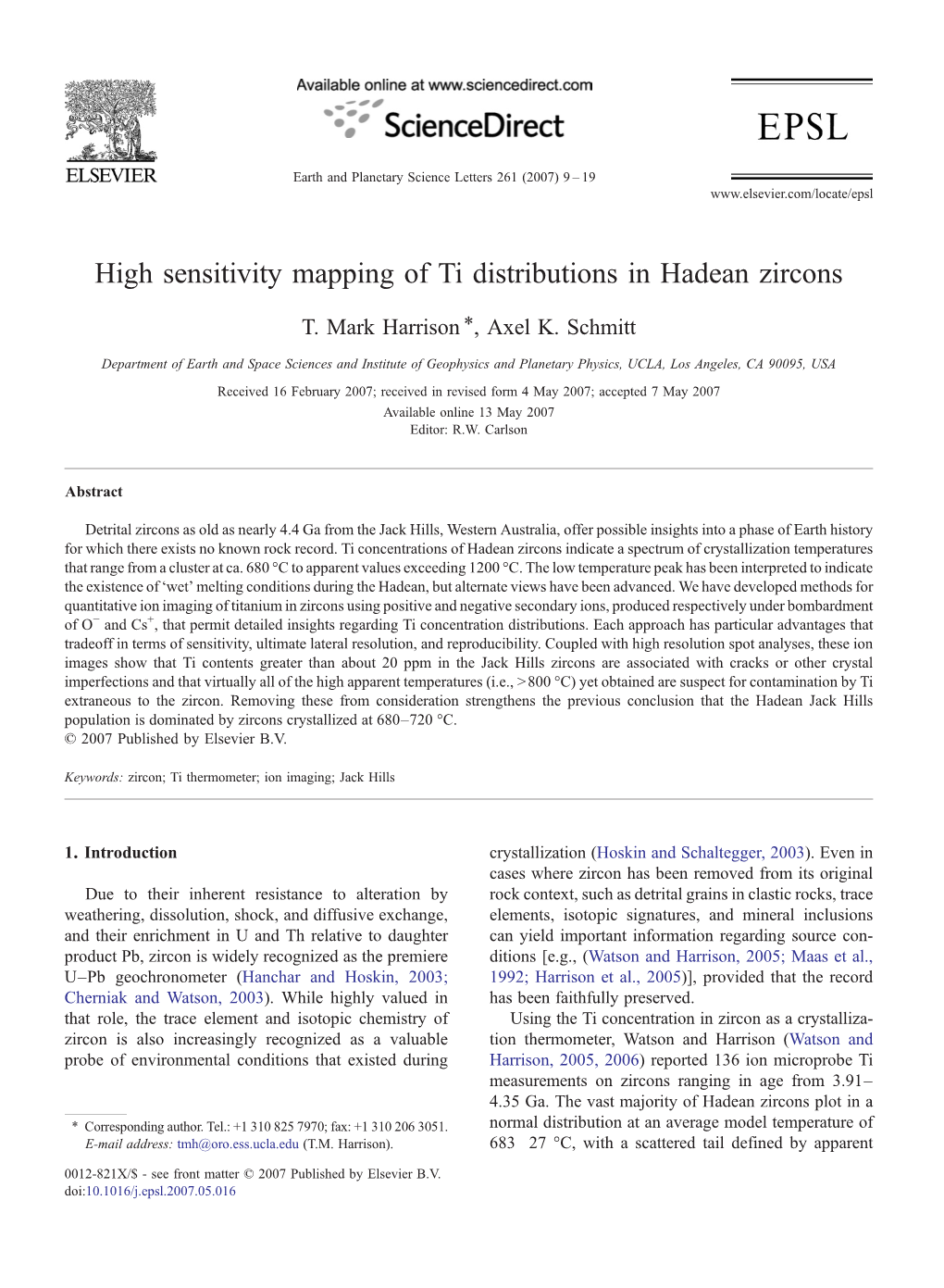 High Sensitivity Mapping of Ti Distributions in Hadean Zircons ⁎ T