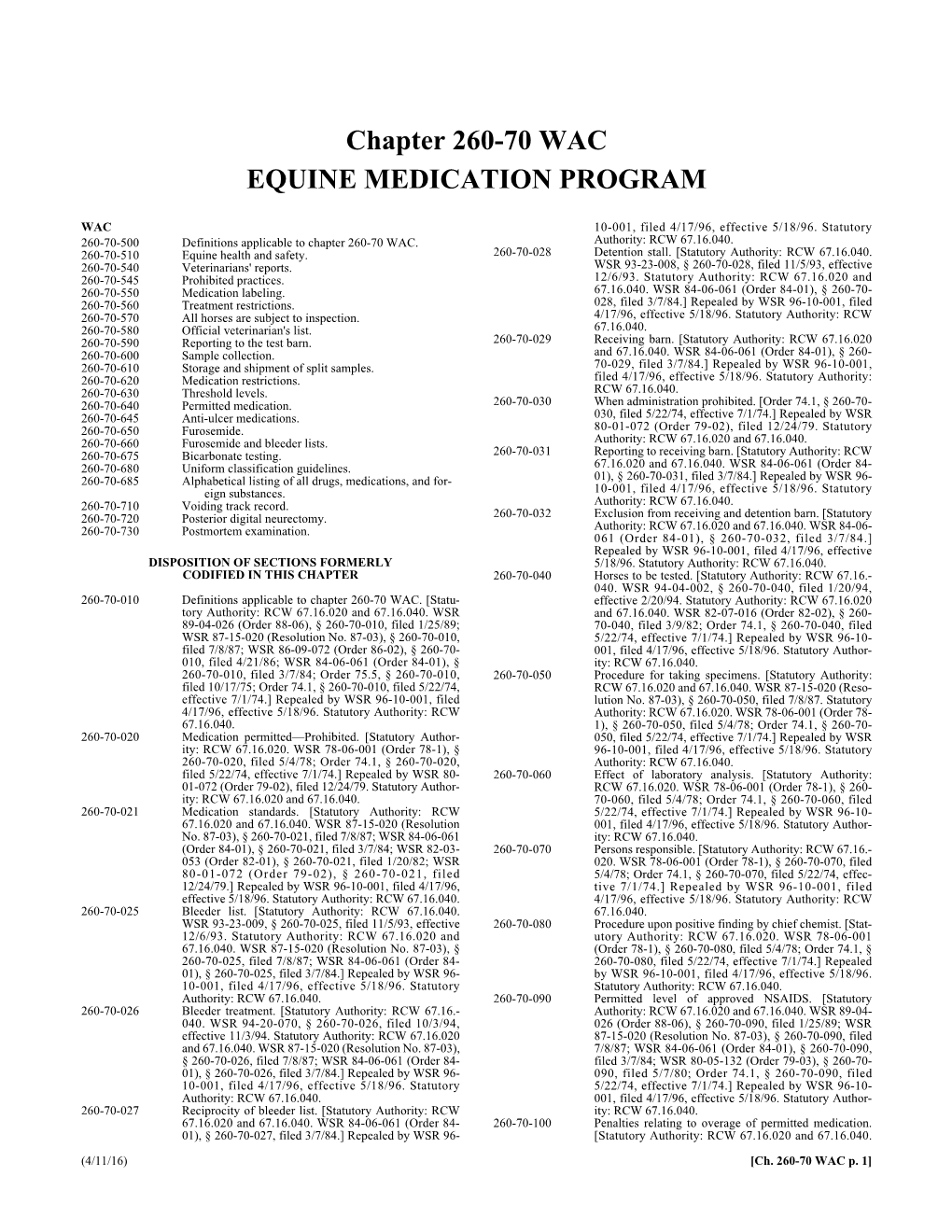 Wac Equine Medication Program