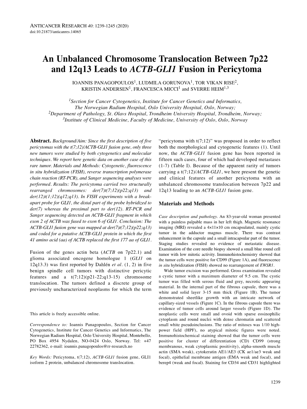 An Unbalanced Chromosome Translocation Between 7P22 And