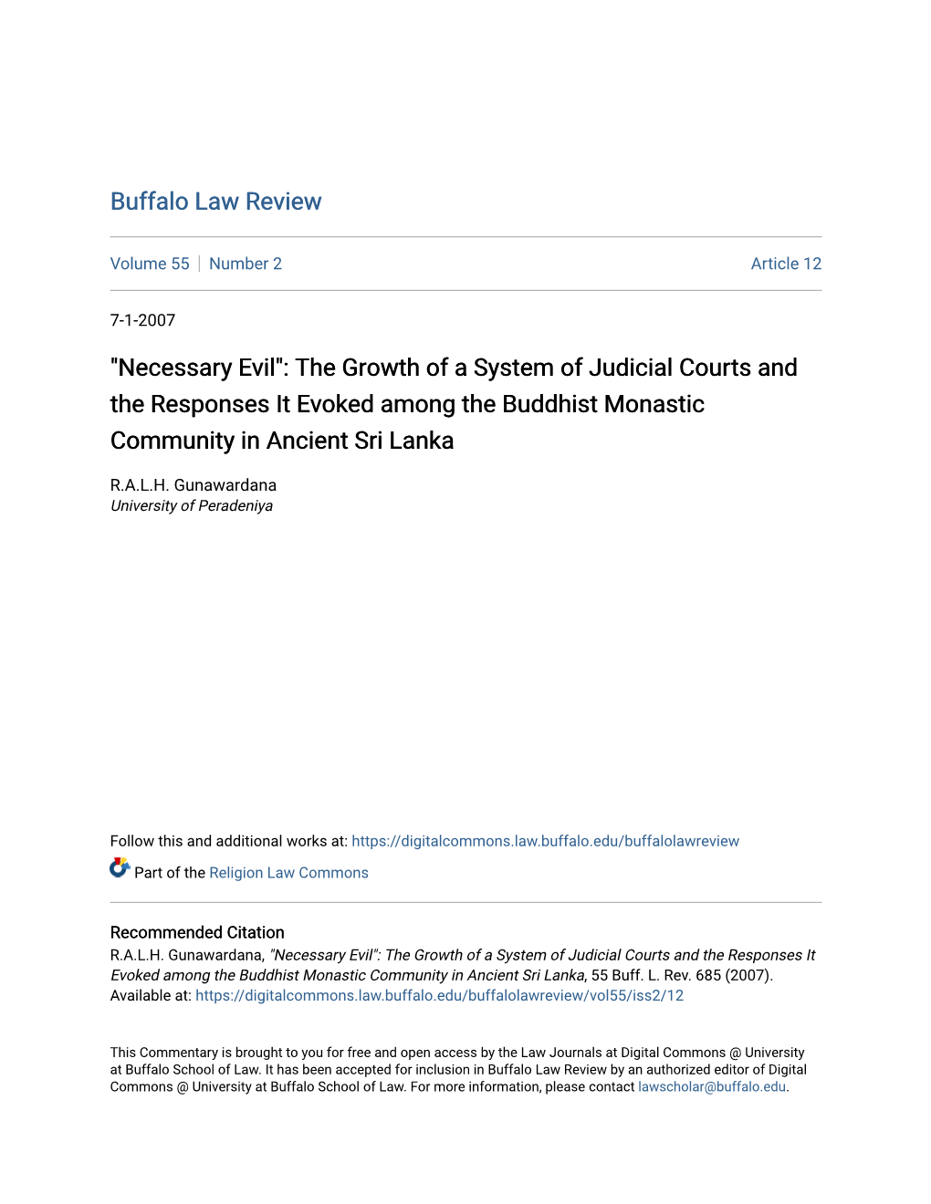 The Growth of a System of Judicial Courts and the Responses It Evoked Among the Buddhist Monastic Community in Ancient Sri Lanka