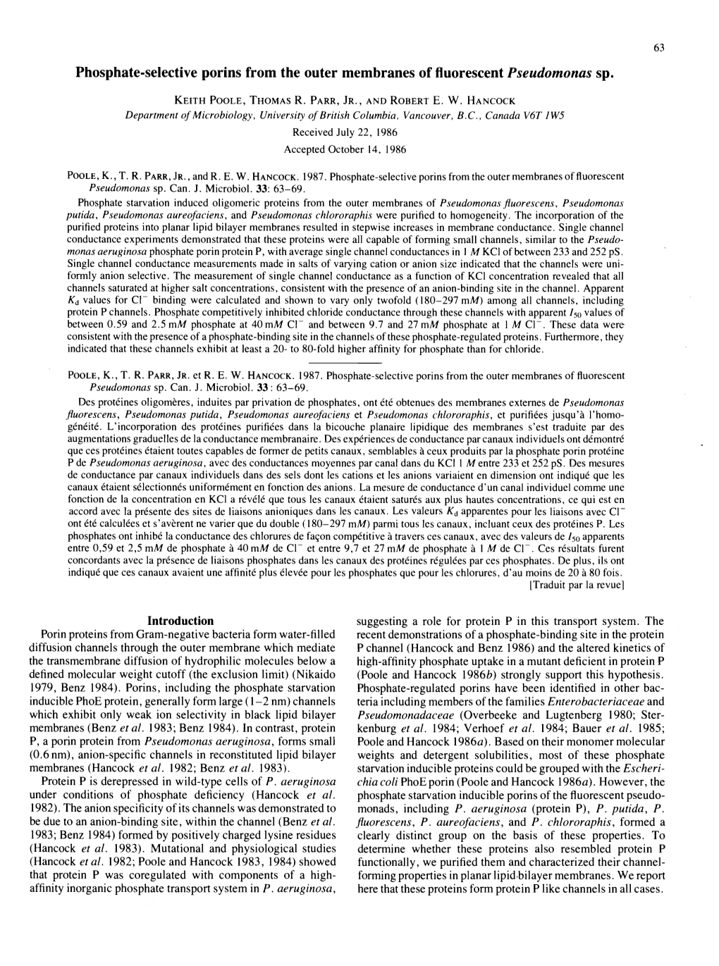 Phosphate-Selective Porins from the Outer Membranes of Fluorescent Pseudomonas Sp