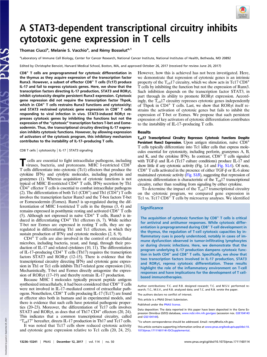 A STAT3-Dependent Transcriptional Circuitry Inhibits Cytotoxic Gene Expression in T Cells