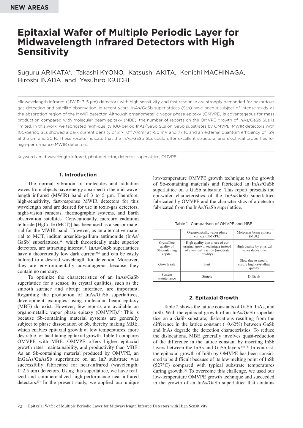 Epitaxial Wafer of Multiple Periodic Layer for Midwavelength Infrared Detectors with High Sensitivity