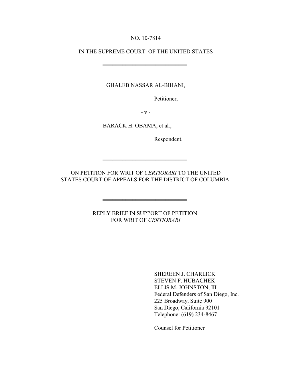 Al-Bihani's Petition for Certiorari