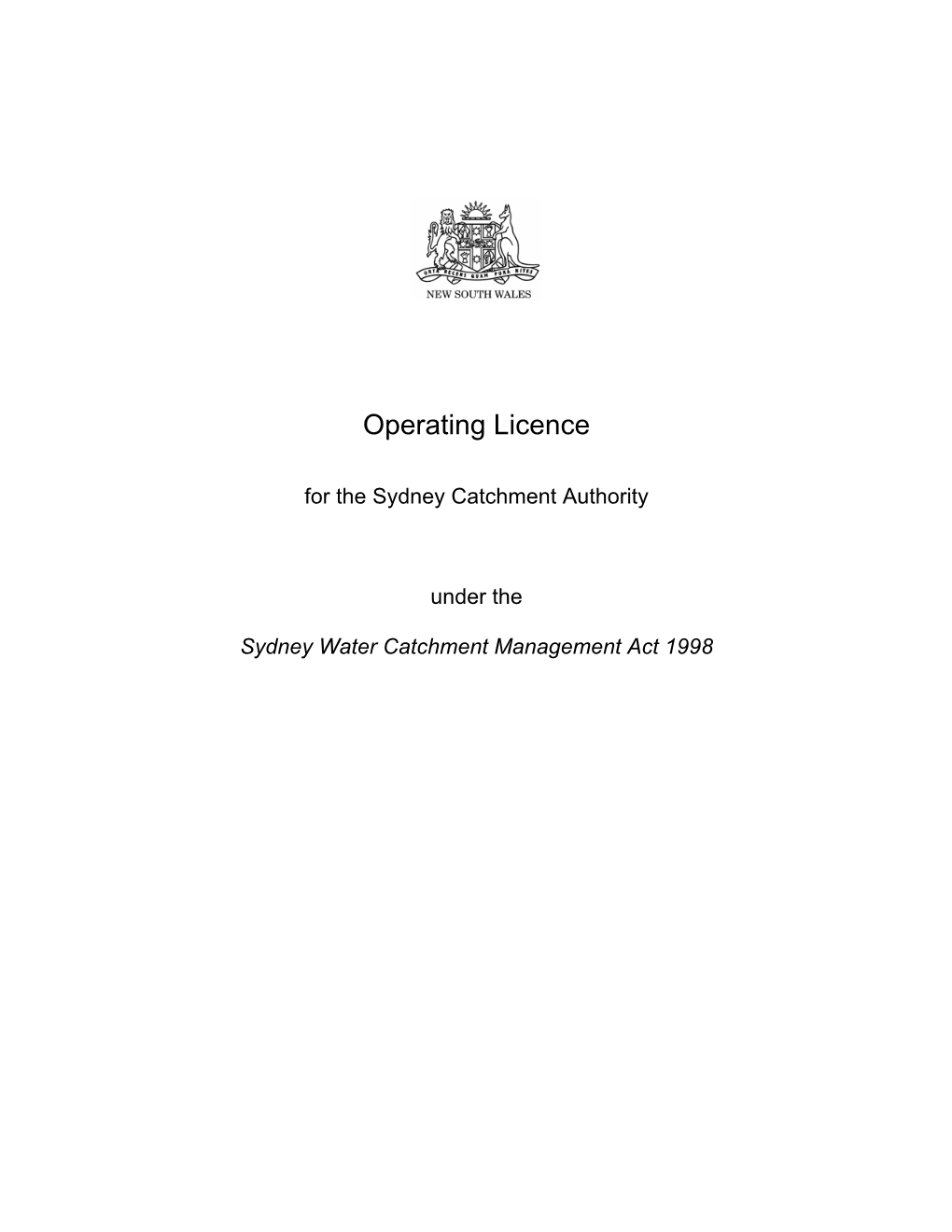 Sydney Catchment Authority Operating Licence