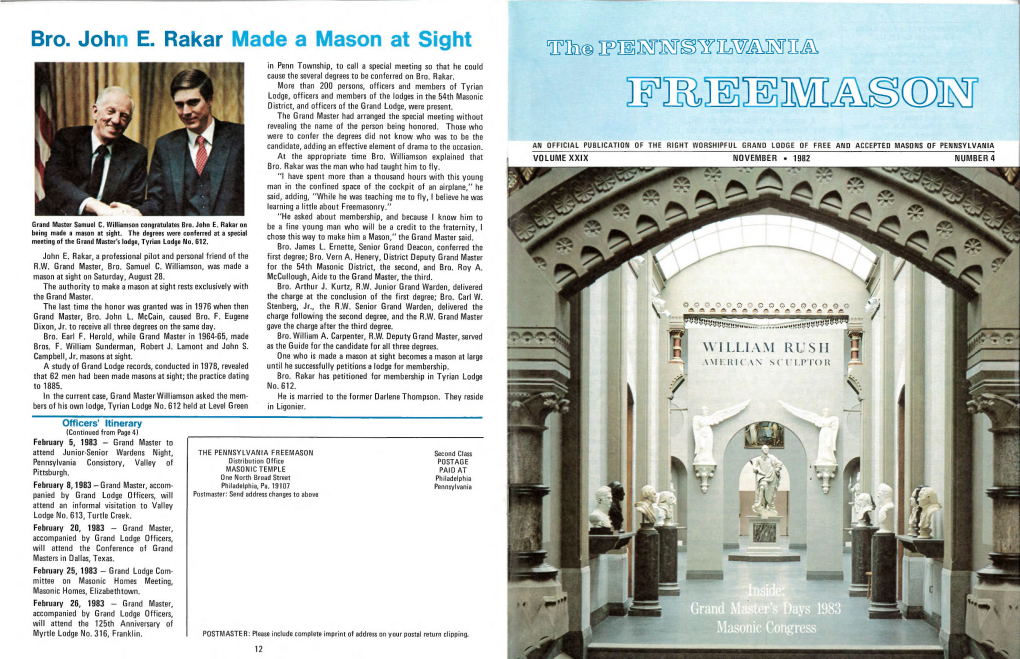 Bro. John E. Rakar Made a Mason at Sight