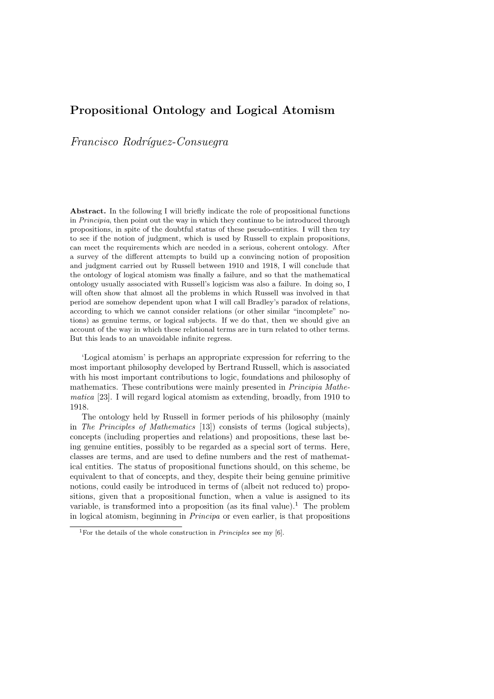 Propositional Ontology and Logical Atomism Francisco Rodr´Iguez