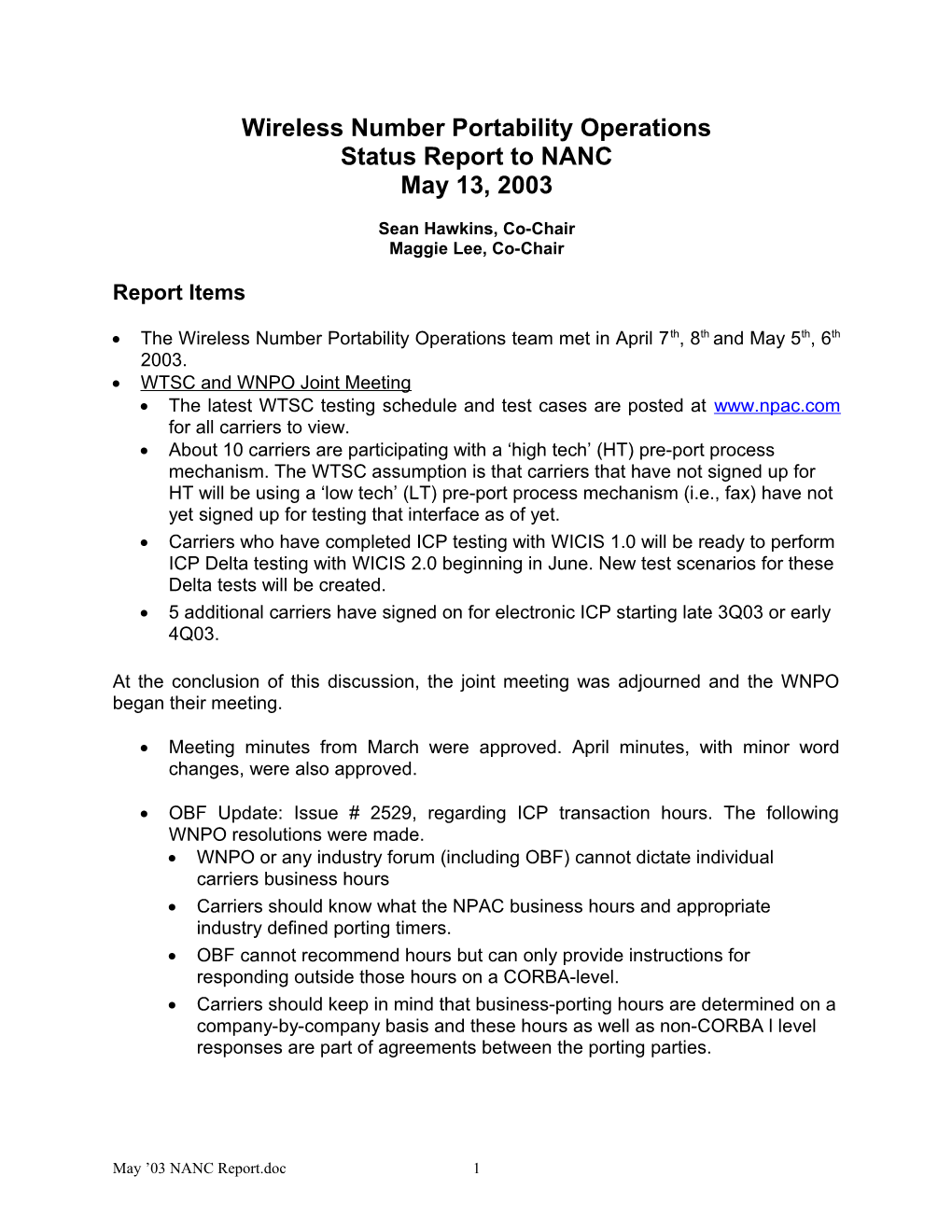 Wireless Number Portability Operations