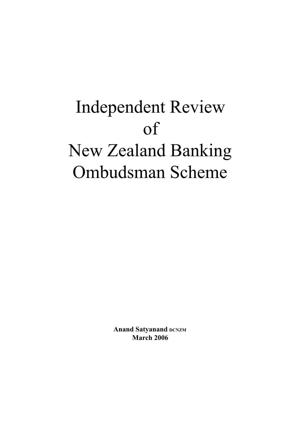 Independent Review of New Zealand Banking Ombudsman Scheme