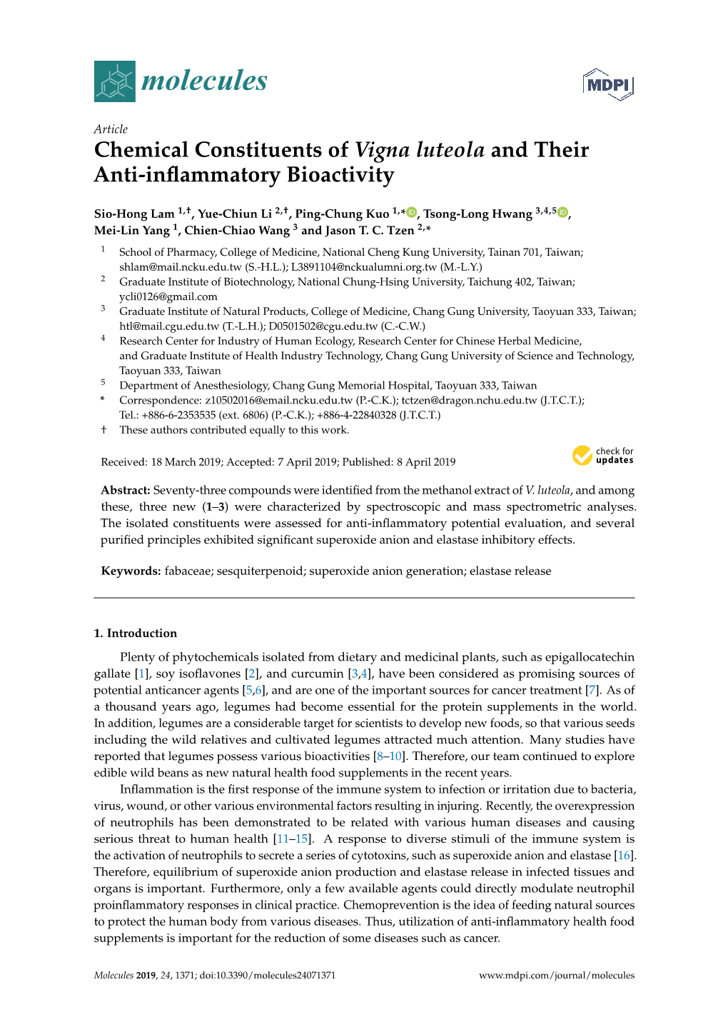 Chemical Constituents of Vigna Luteola and Their Anti-Inflammatory