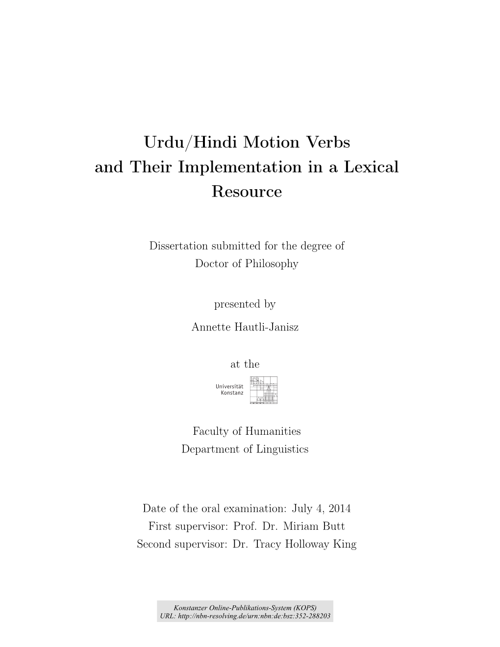 Urdu/Hindi Motion Verbs and Their Implementation in a Lexical Resource