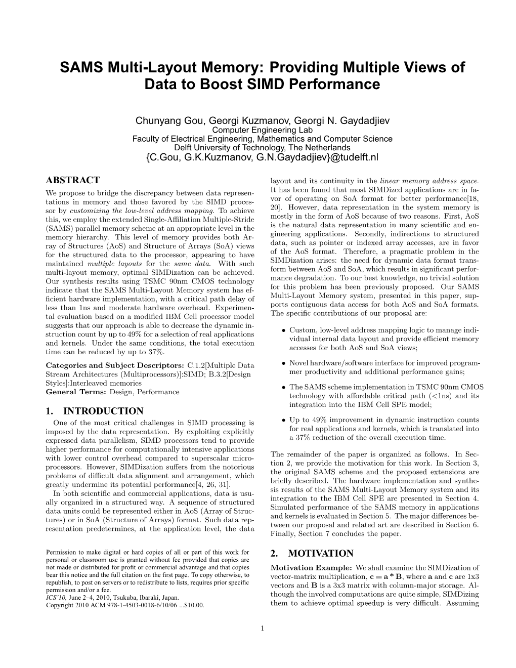 SAMS Multi-Layout Memory: Providing Multiple Views of Data to Boost SIMD Performance