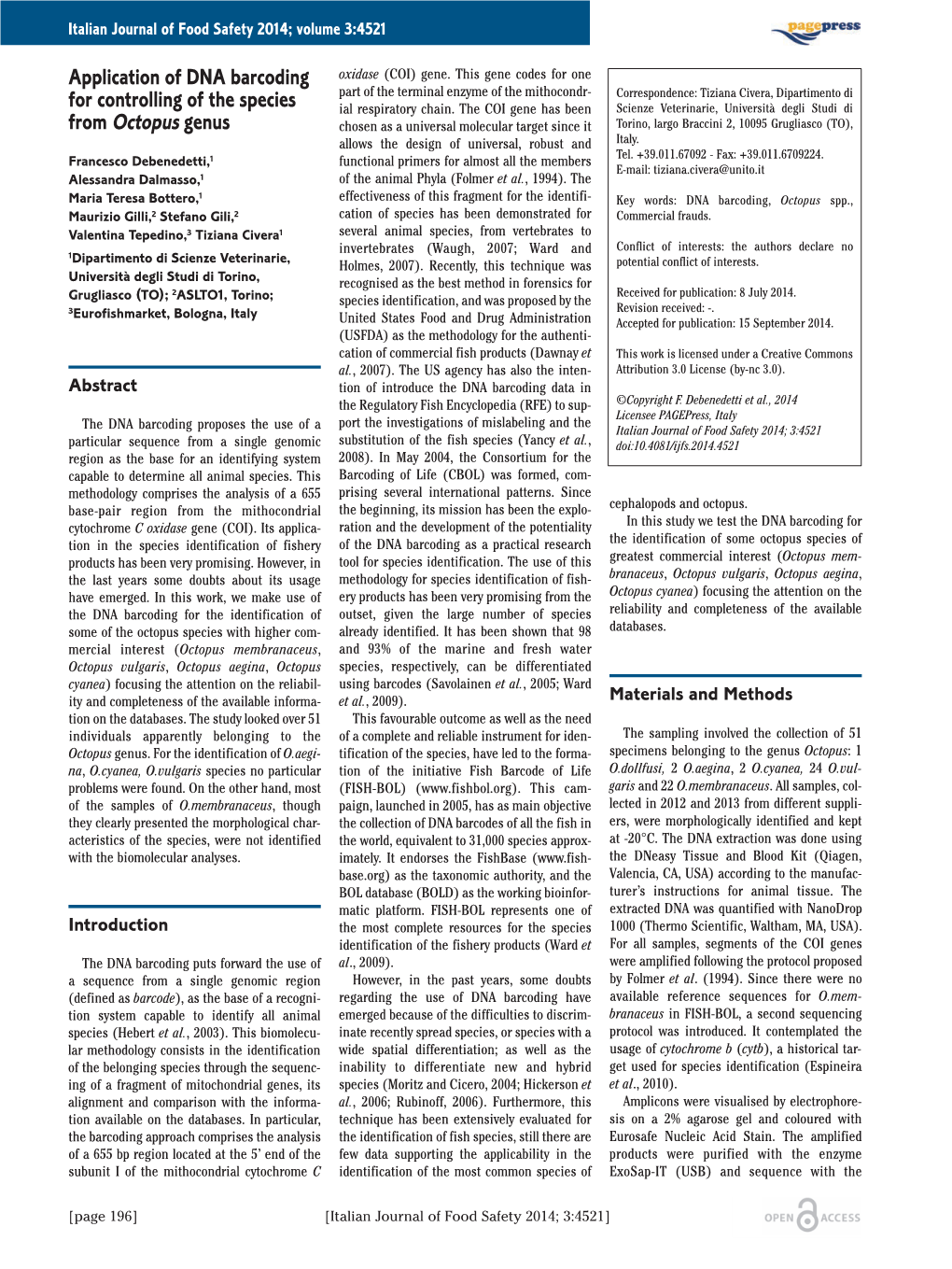 Application of DNA Barcoding for Controlling of the Species From