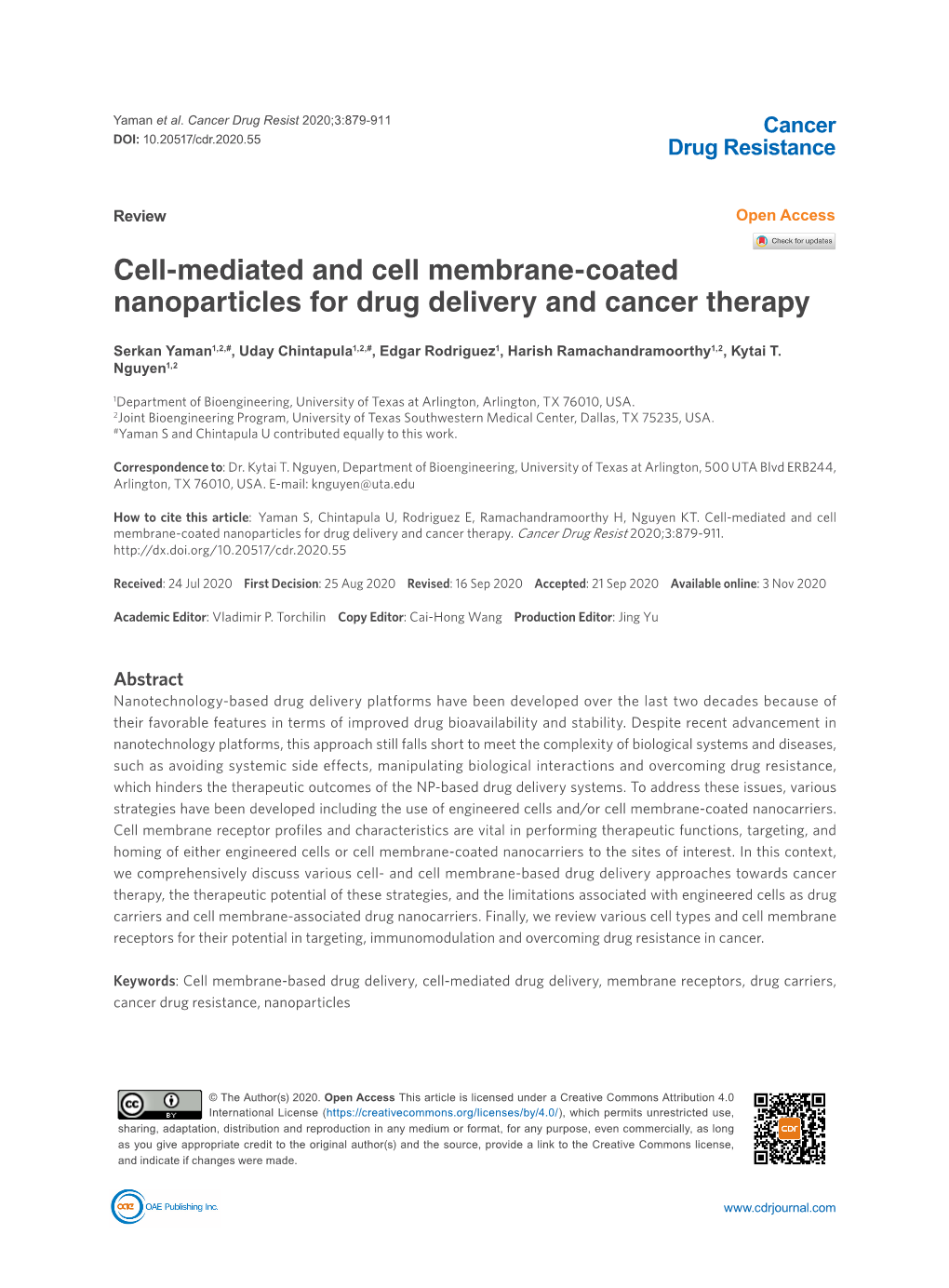 Cell-Mediated and Cell Membrane-Coated Nanoparticles for Drug Delivery and Cancer Therapy