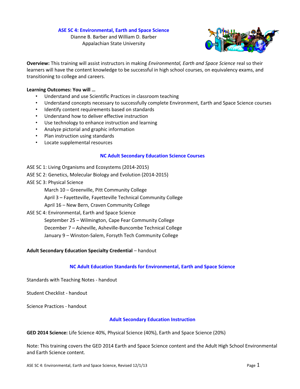 ASE SC 4: Environmental, Earth and Space Science