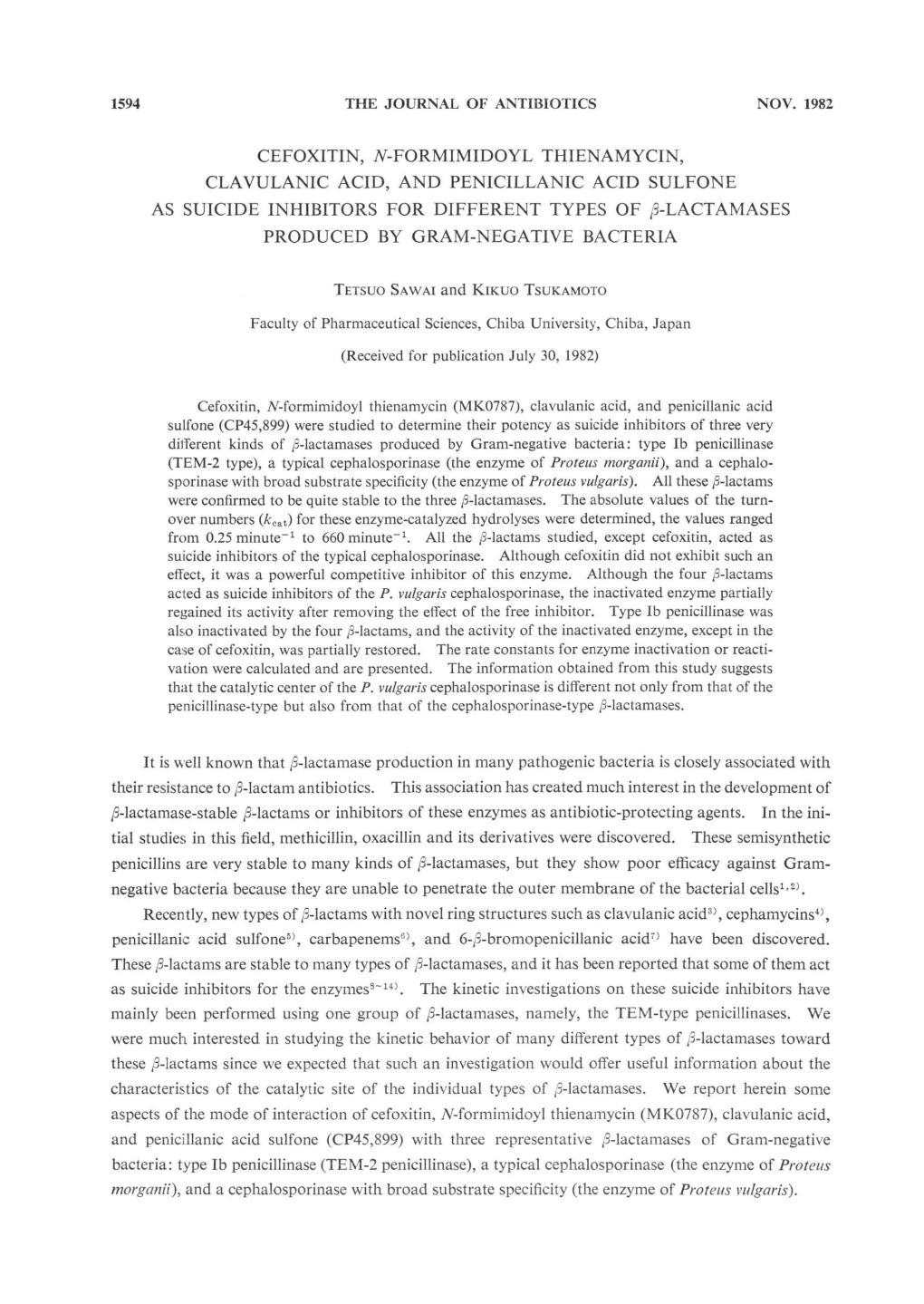 Cefoxitin, N-Formimidoyl Thienamycin, Clavulanic