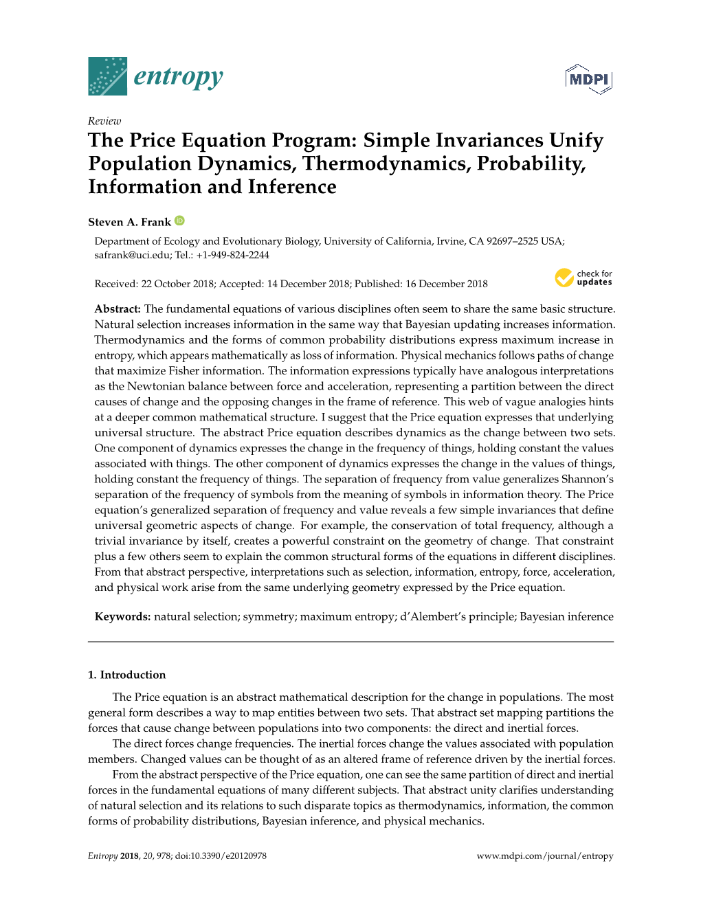 The Price Equation Program: Simple Invariances Unify Population Dynamics, Thermodynamics, Probability, Information and Inference