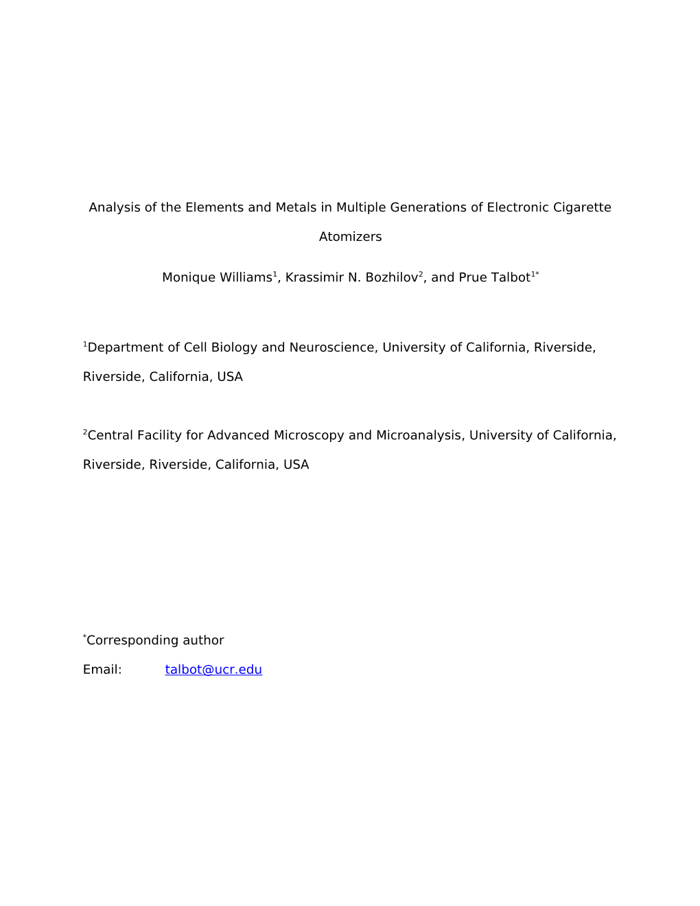 Analysis of the Elements and Metals in Multiple Generations of Electronic Cigarette