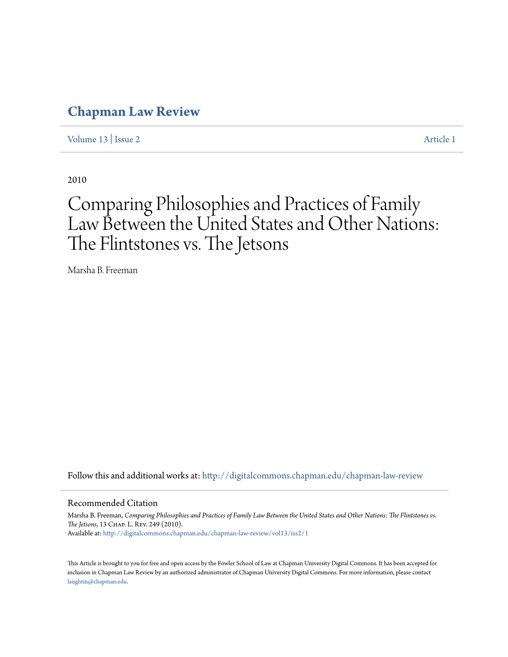 Comparing Philosophies and Practices of Family Law Between the United States and Other Nations: the Linf Tstones Vs