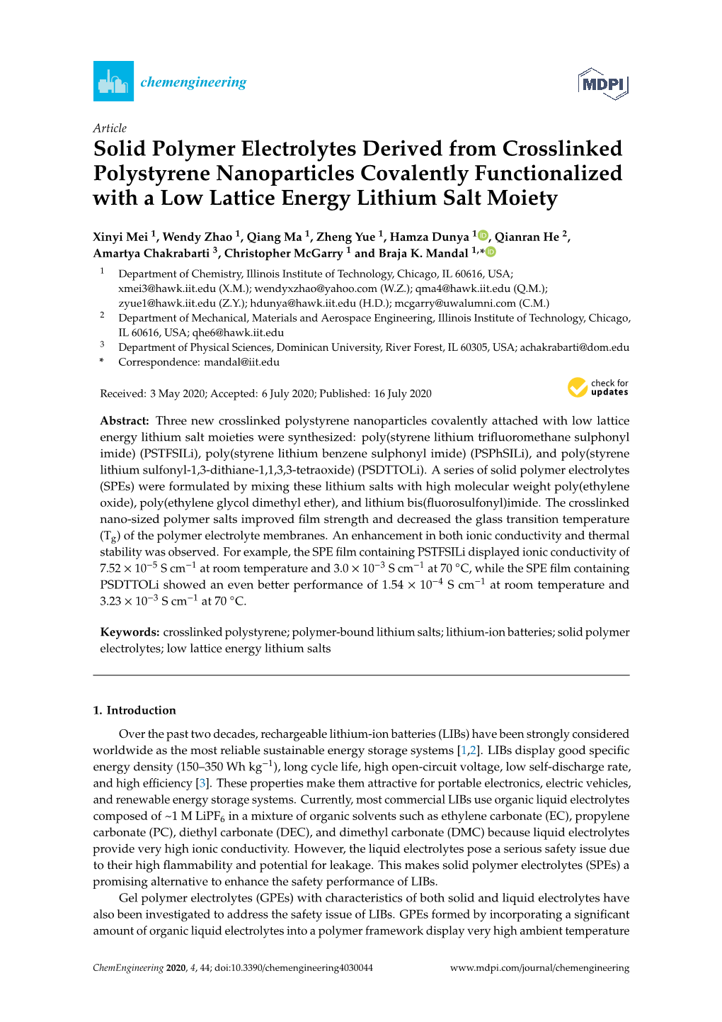 Solid Polymer Electrolytes Derived from Crosslinked Polystyrene Nanoparticles Covalently Functionalized with a Low Lattice Energy Lithium Salt Moiety