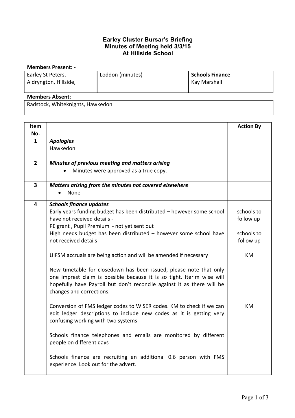 Hillside Primary School Governors Finance Committee