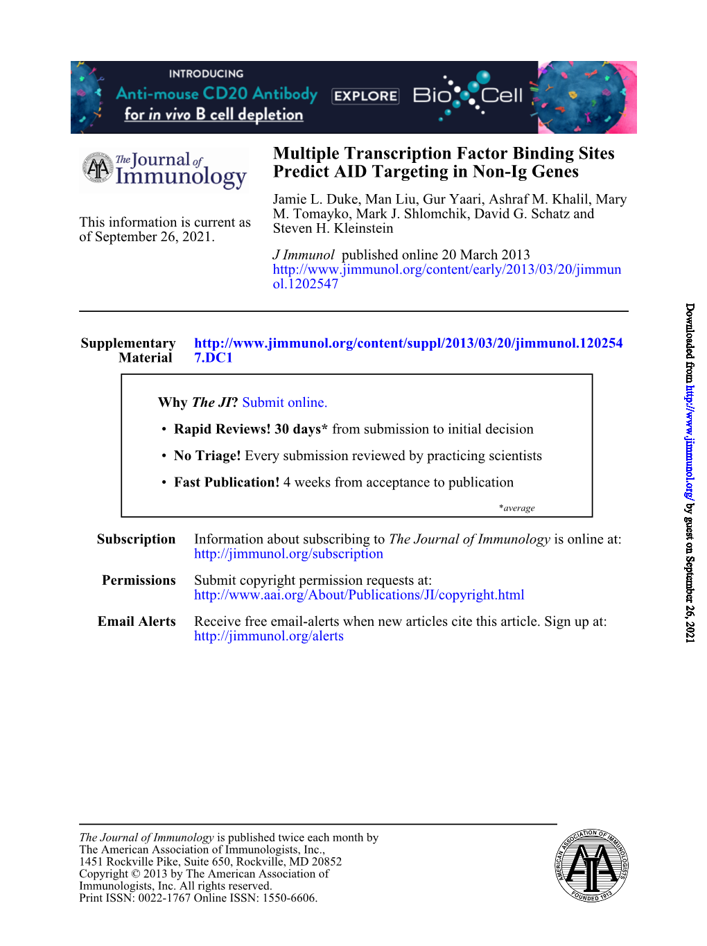 Predict AID Targeting in Non-Ig Genes Multiple Transcription Factor