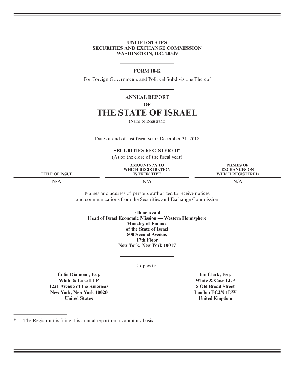 THE STATE of ISRAEL (Name of Registrant)